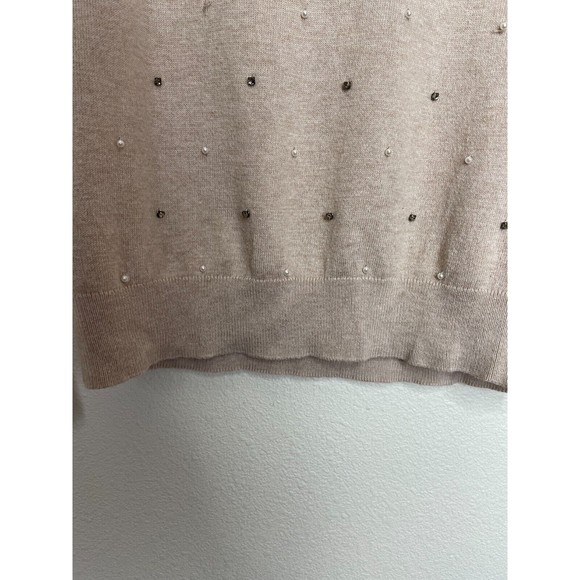 Ann Taylor LOFT XS Sweater Brown Beaded Pearl Pullover Long Sleeve Crewneck - Picture 7 of 11